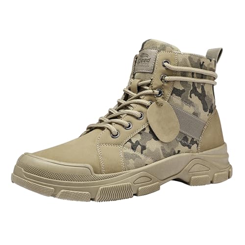 YIzdegg Herren Frühling und Große Größe Mid Top Arbeitskleidung Atmungsaktiv Vielseitig Camouflage rutschfest Trendy Sport Freizeitschuhe Bequeme Schuhe Herren Winter (Khaki, 47) von YIzdegg