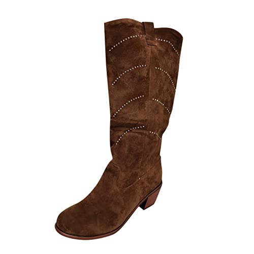 YIzdegg Kniehohe Stiefel Damen Mit Blockabsatz, Langschaftstiefel Glitter Overknee Stiefel Mit Reißverschluss Westernstiefel Spitze Zehe Kniestiefel Vintage Übergangsstiefel Elegant Damenstiefel von YIzdegg