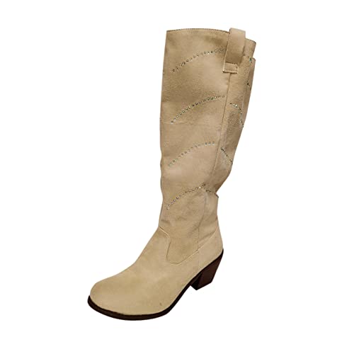 YIzdegg Kniehohe Stiefel Damen Mit Blockabsatz, Langschaftstiefel Glitter Overknee Stiefel Mit Reißverschluss Westernstiefel Spitze Zehe Kniestiefel Vintage Übergangsstiefel Elegant Damenstiefel von YIzdegg