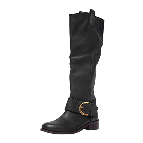 YIzdegg Langschaft-Stiefel Damen Leder - Low Heel Reitstiefel Retro Schnallengürtel Westernstiefel Frauen Casual Stiefel Round Toe Stiefeletten Elegant Winter Schuhe Regular Fit Komfort Boots YIzdegg Langschaft-Stiefel Damen Leder - Low Heel Reitstiefel Retro Schnallengürtel Westernstiefel Frauen Casual Stiefel Round Toe Stiefeletten Elegant Winter Schuhe Regular Fit Komfort Boots von YIzdegg