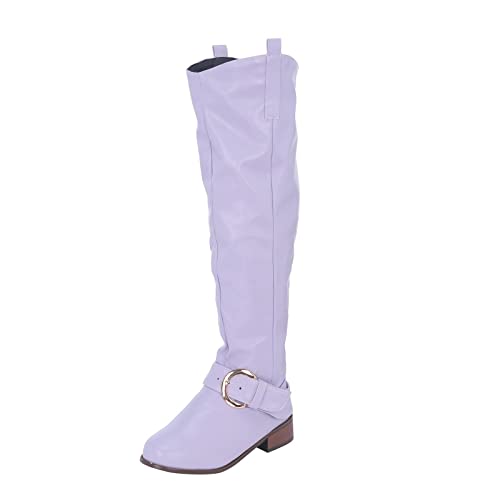 YIzdegg Langschaft-Stiefel Damen Leder - Low Heel Reitstiefel Retro Schnallengürtel Westernstiefel Frauen Casual Stiefel Round Toe Stiefeletten Elegant Winter Schuhe Regular Fit Komfort Boots von YIzdegg
