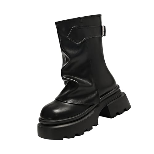 YIzdegg Modische Damenstiefel mit dickem und klobigem Absatz, atmungsaktiv, modisch, runder, klobiger Absatz Weiße Damen (Black, 40) von YIzdegg