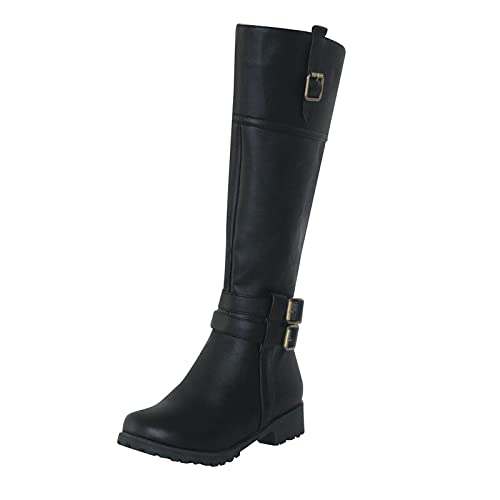 YIzdegg Modischer Damen-Slip-On-Lederschuh mit niedrigem Absatz über dem Knie Cowboy-Ritterstiefel Größe 50 (Black, 36) von YIzdegg