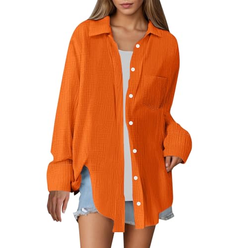 YIzdegg Musselin Bluse Damen Sommer Bequem Blusen & Tuniken Button-Down Leinenbluse V-Ausschnitt Longbluse Ärmellose Baumwoll Leinenweste Einfarbig Tshirt mit Taschen Revers Einreihige Leinenhemd von YIzdegg