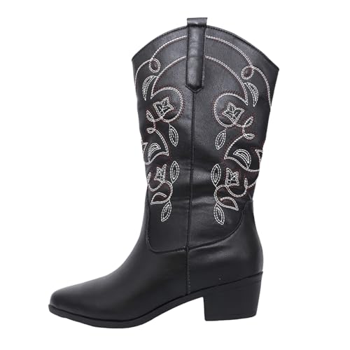 YIzdegg Neu Große Größe Stiefel Hohe Stiefel Weiß Western Cowboy Rot Damen 39 (Black, 41) von YIzdegg