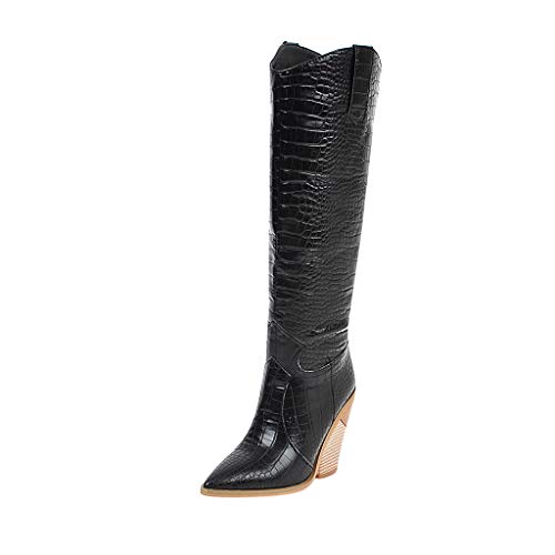 YIzdegg Overknee Stiefel Damen - Kniehohe Stiefel Damen Mit Klobigem Absatz Spitzer Zehenbereich Motorradstiefel Leichte Bequeme Schlupfstiefel Leder Reitstiefel Warm Langschaftstiefel von YIzdegg