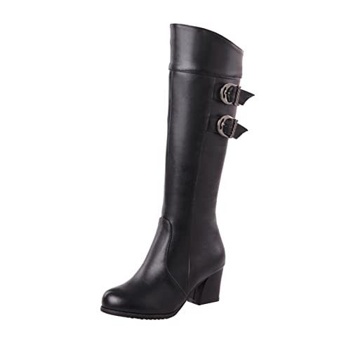YIzdegg Overknees Stiefel Damen Kniehohe Stiefel Damne Mit Blockabsatz Rundzehe Lederstiefel Hohe Kniestiefel Mit Reißverschluss Langschaftstiefel Elegant Bequem Winterstiefel Leder Damenstiefel von YIzdegg