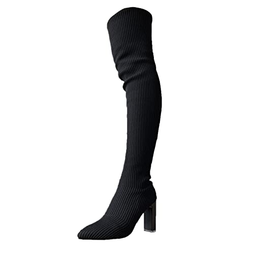 YIzdegg Overknees Stiefel Damen Mit Stiletto - Spitzzehe Langschaft Stiefel Strick Winterstiefel Warme Gefütterte Over-Knee Schuhe Lang Schlupfstiefel Stretch Atmungsaktiv Damenstiefel von YIzdegg