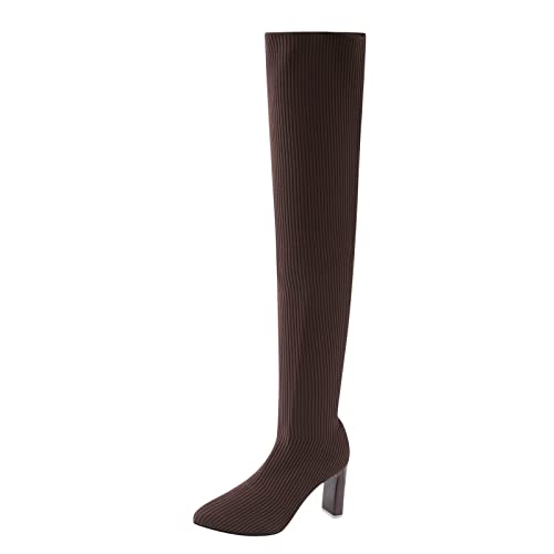 YIzdegg Overknees Stiefel Damen Mit Stiletto - Spitzzehe Langschaft Stiefel Strick Winterstiefel Warme Gefütterte Over-Knee Schuhe Lang Schlupfstiefel Stretch Atmungsaktiv Damenstiefel von YIzdegg