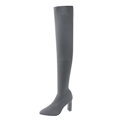 YIzdegg Overknees Stiefel Damen Mit Stiletto - Spitzzehe Langschaft Stiefel Strick Winterstiefel Warme Gefütterte Over-Knee Schuhe Lang Schlupfstiefel Stretch Atmungsaktiv Damenstiefel von YIzdegg