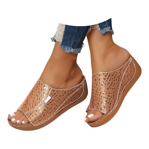 YIzdegg Pantoletten Damen Fußgewölbe Hausschuhe Orthopädische Sandalen Rutschfest Keilsandalen Bohemian Strandschuhe Sommer Elegant Absatzschuhe Leicht Schlappen Freizeit Outdoorsandale von YIzdegg