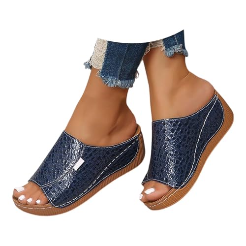 YIzdegg Pantoletten Damen Fußgewölbe Hausschuhe Orthopädische Sandalen Rutschfest Keilsandalen Bohemian Strandschuhe Sommer Elegant Absatzschuhe Leicht Schlappen Freizeit Outdoorsandale von YIzdegg