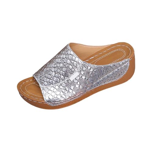 YIzdegg Pantoletten Damen Fußgewölbe Hausschuhe Orthopädische Sandalen Rutschfest Keilsandalen Bohemian Strandschuhe Sommer Elegant Absatzschuhe Leicht Schlappen Freizeit Outdoorsandale von YIzdegg