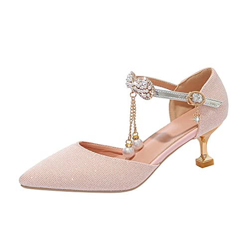 YIzdegg Prinzessin Schuhe MäDchen 31, Abendschuhe Mit Blockabsatz Pumps Schuhe Spitze Party Schuhe StöCkelschuhe Mary Jane Halbschuhe Walkingschuhe Schulschuhe Ballerina Mit Perlen Und Strasssteinen von YIzdegg