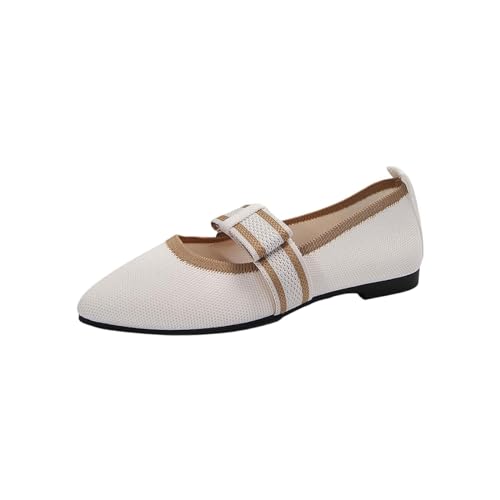 YIzdegg Riemchen Ballerinas Damen, Flache Schuhe FüR Damen Ballerina Schuhe Spitzer Zehe Stricken Kleid Komfort Niedriger Keil Rutschfest Schuhe Sommer Brautschuhe Halbschuhe Loafer Tanzschuhe von YIzdegg