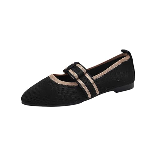 YIzdegg Riemchen Ballerinas Damen, Flache Schuhe FüR Damen Ballerina Schuhe Spitzer Zehe Stricken Kleid Komfort Niedriger Keil Rutschfest Schuhe Sommer Brautschuhe Halbschuhe Loafer Tanzschuhe von YIzdegg