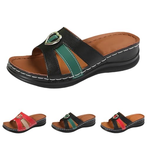 YIzdegg Sandalen Damen Sommer Keilabsatz Bohemian Pantoletten Peeptoe Plateau Hausschuhe Outdoor Wedge Mit Absatz Mit Fussbett Slides Slipper Orthopädische Leicht Atmungsaktive Sommerschuhe von YIzdegg