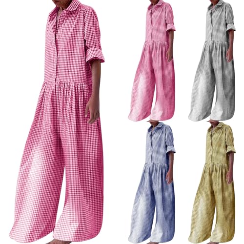 YIzdegg Sommer Overall Damen Streifen Jumpsuits Kurzarm Baggy Latzhosen Oversize Weites Bein Bodysuit Mit Große Taschen Strampler Schnallenriemen Einteiler Weich Und Atmungsaktiv Spielanzug Hose von YIzdegg