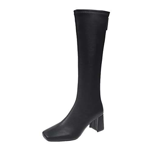 YIzdegg Stiefel Damen Mit Absatz - Kniehohe Stiefel Karree Schlupfstiefel Langschaft Übergangsstiefel Lässiger Bequeme Reitstiefel Kunstfell Winterschuhe Warm Damenstiefel Weiche Fussbett Damenschuhe von YIzdegg
