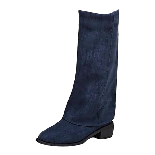 YIzdegg Stiefel Damen Mit Absatz - Spitz Schlupfstiefel Warm Winterstiefel Breites Rohr Boots Winterboots Elegant Damenstiefel Niedriger Absatz Kniehohe Stiefel Wasserdicht Reitstiefel Winter Schuhe von YIzdegg