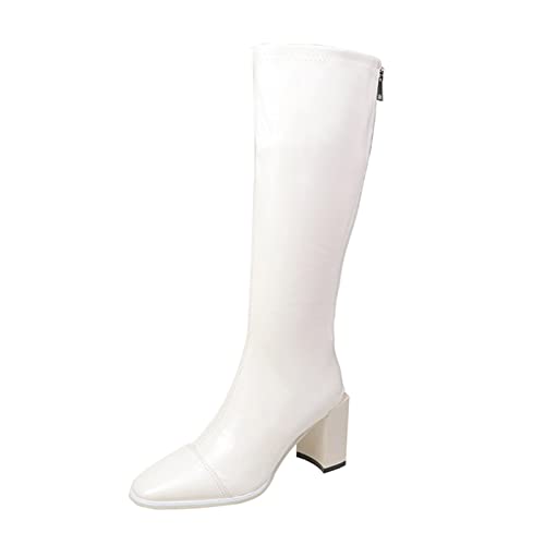 YIzdegg Stiefel Damen Mit Blockabsatz - Lackleder Langschaftstiefel Eckige Zehenkappe Overkneestiefel Elegant Kniestiefel Mit Reißverschluss Winterstiefel Warm Damenschuhe Leichte Damenstiefel von YIzdegg