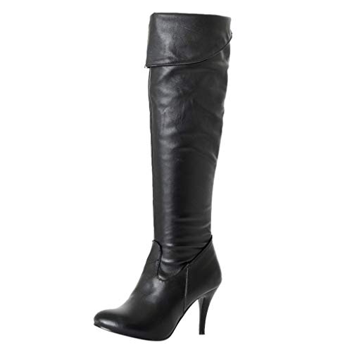 YIzdegg Stiefel Damen Mit Stiletto - Langschaftstiefel Seitlicher Reißverschluss Overknee Stiefel Runde Zehenkappe Lederstiefel Überknie High-Heel Schuhe Schlankes Design Übergangsstiefel von YIzdegg