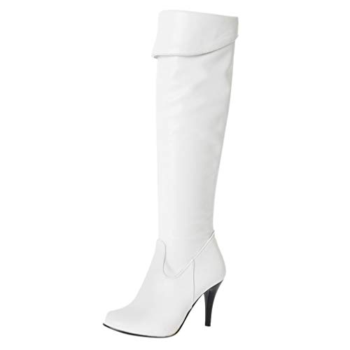YIzdegg Stiefel Damen Mit Stiletto - Langschaftstiefel Seitlicher Reißverschluss Overknee Stiefel Runde Zehenkappe Lederstiefel Überknie High-Heel Schuhe Schlankes Design Übergangsstiefel von YIzdegg