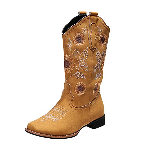 YIzdegg Stiefel ethnische große Damen Zehenart Größe Ferse Bestickt Damenstiefel Armee Männer (Yellow, 41) von YIzdegg