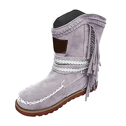YIzdegg Stiefeletten Damen Flache - Knöchelstiefel Mit Fransen Ankle Boots Retro Kurzschaft Boots Wildleder Stiefeletten Halbhoch Stiefel Elegant Schlupfstiefel Plateau Damenstiefel von YIzdegg