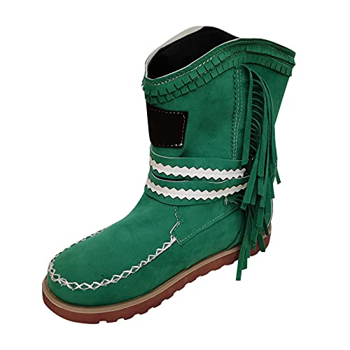 YIzdegg Stiefeletten Damen Flache - Knöchelstiefel Mit Fransen Ankle Boots Retro Kurzschaft Boots Wildleder Stiefeletten Halbhoch Stiefel Elegant Schlupfstiefel Plateau Damenstiefel von YIzdegg