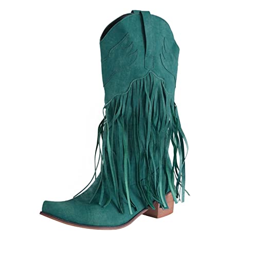 YIzdegg Stiefeletten Damen Mit Fransen - Spitze Zehe Knöchelstiefel Ankle Boots Retro Kurzstiefel Wildleder Stiefeletten Halbhoch Stiefel Elegant Schlupfstiefel Plateau Damenstiefel von YIzdegg