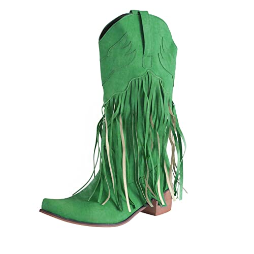YIzdegg Stiefeletten Damen Mit Fransen - Spitze Zehe Knöchelstiefel Ankle Boots Retro Kurzstiefel Wildleder Stiefeletten Halbhoch Stiefel Elegant Schlupfstiefel Plateau Damenstiefel von YIzdegg