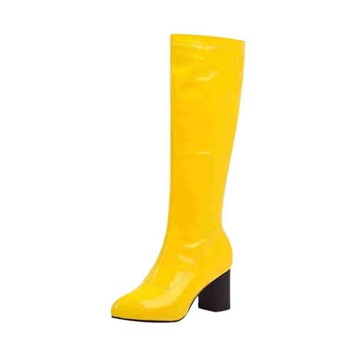 YIzdegg Stilvolle und hübsche Damen-Stiefel aus PU mit Dicker Zehenpartie, bequem, Nicht scheuernd Damen Schwarz Flach 39 (Yellow, 45) von YIzdegg