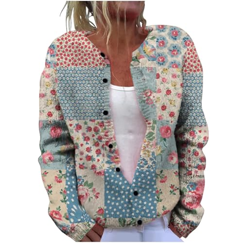 YIzdegg Strickjacke Damen Bunte Farben Wolle, Kurz Strickjacken Warm Grobstrickjacke Cardigan Knitted Top V-Ausschnitt Knopfleiste PlüSch-Freizeitpullover Wollmischung Strickmantel Sweater E von YIzdegg