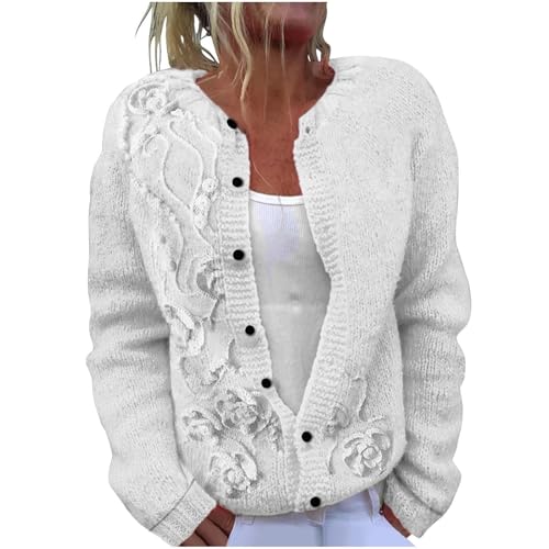 YIzdegg Strickjacke Damen Bunte Farben Wolle, Kurz Strickjacken Warm Grobstrickjacke Cardigan Knitted Top V-Ausschnitt Knopfleiste PlüSch-Freizeitpullover Wollmischung Strickmantel Sweater E von YIzdegg