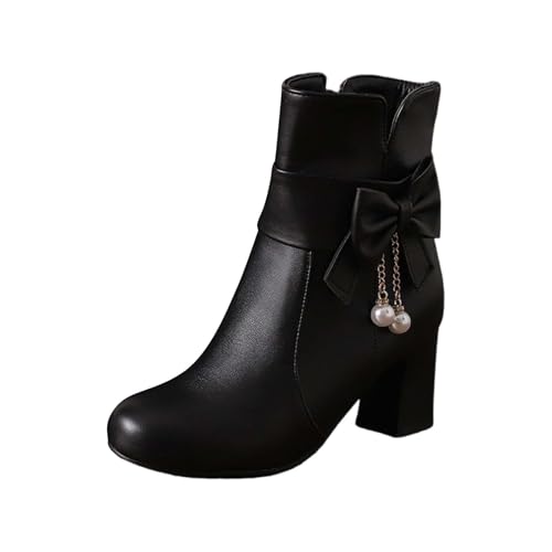 YIzdegg Und Winter Koreanische Bogen Kurze Stiefel Weibliche College Niedliche Weibliche Stiefeletten Compatible with Motorrad Männer 41 (Black, 38) von YIzdegg
