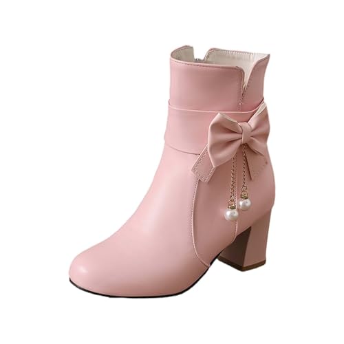 YIzdegg Und Winter Koreanische Bogen Kurze Stiefel Weibliche College Niedliche Weibliche Stiefeletten Compatible with Motorrad Männer 41 (Pink, 37) von YIzdegg