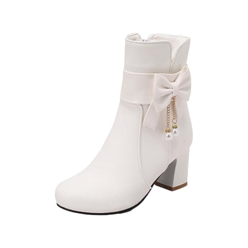 YIzdegg Und Winter Koreanische Bogen Kurze Stiefel Weibliche College Niedliche Weibliche Stiefeletten Compatible with Motorrad Männer 41 (White, 36) von YIzdegg