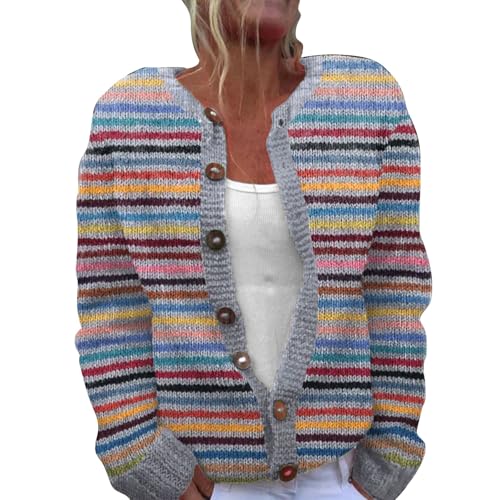 YIzdegg Weihnachts Strickjacke Damen Bunt, Gemustert Strickpullover V-Ausschnitt Langarm Strickmantel Mit KnöPfen Winterjacke LäSsige Blumendruck Winter Jacke Lose Mantel Strickpulli Wickelpullover von YIzdegg