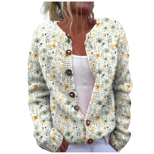YIzdegg Wollstrickjacke Damen Wolle, Oversize Mit KnöPfen Cardigan, Warm Bunt Strickcardigan, Druck Kuscheljacke, Dicke Warm Wickelstrickjacken, Wolljacke, Knit Sweater Y2k Grobstrick-Pullover von YIzdegg