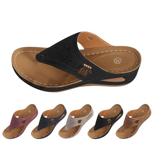 YIzdegg Zehentrenner Sandalen Damen Sommer Bequem Sommerschuhe Mit Fussbett Orthopädische Sandalen Slides Festliche Offene Schuhe Elegant Ergonomische Flip Flops Locker Zehensandalen von YIzdegg