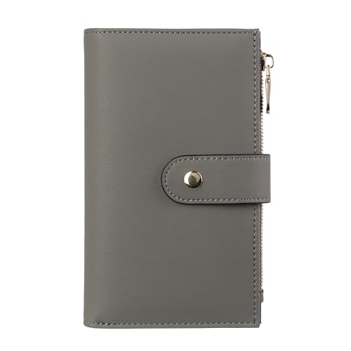 YJ-NEFELI Damen-Geldbörse, RFID-blockierend, Leder, dreifach faltbar, Kreditkartenhalter, Reisebrieftasche mit Stifthalter, hellgrau, 6.5''x 4.2''x 1.4'', Casual von YJ-NEFELI
