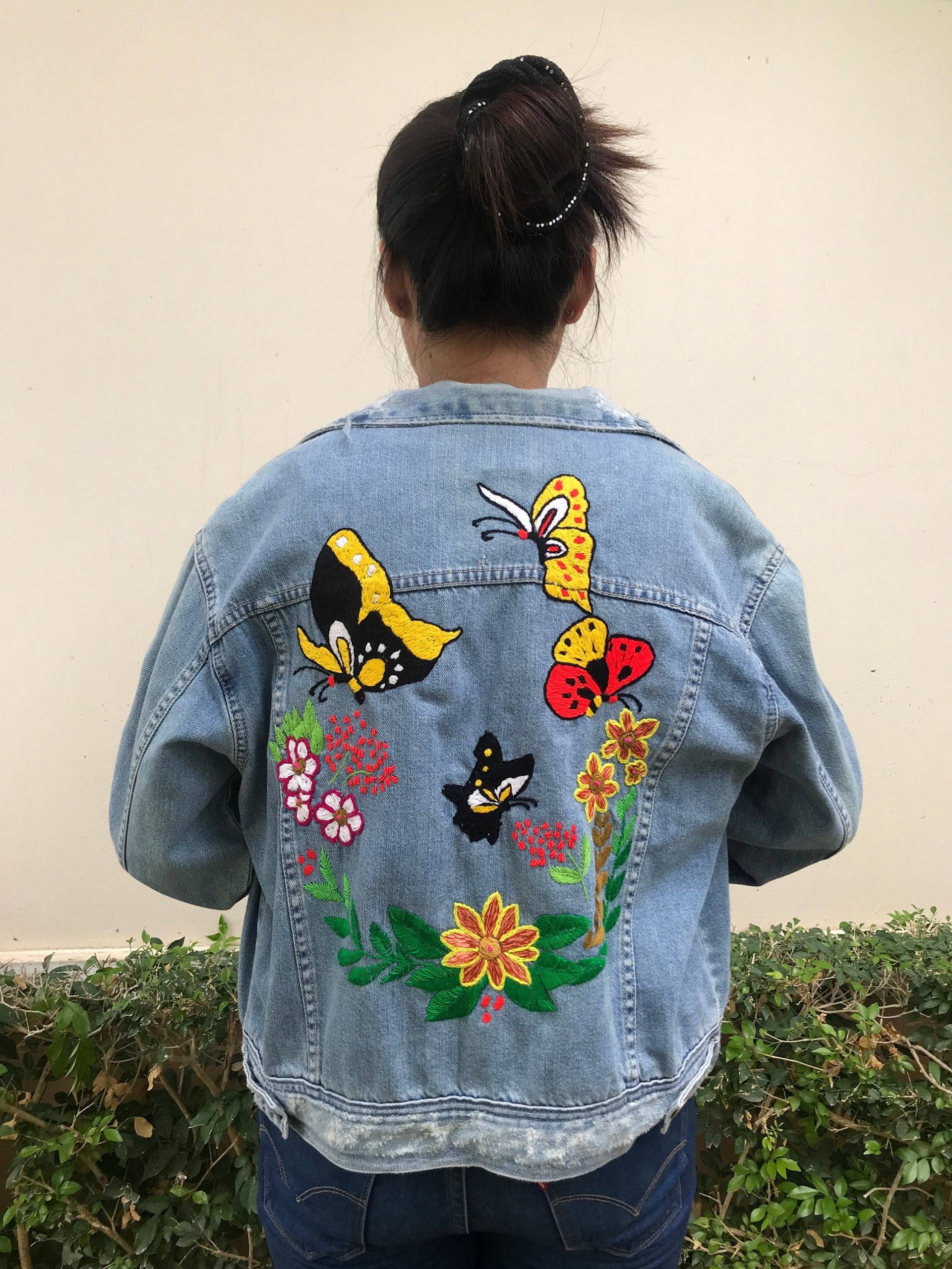 Jeansjacke, Damen Handbestickte Baumwolle Bestickte Denim-Oberbekleidung, Handbestickter Denim, Boho von YJApparel