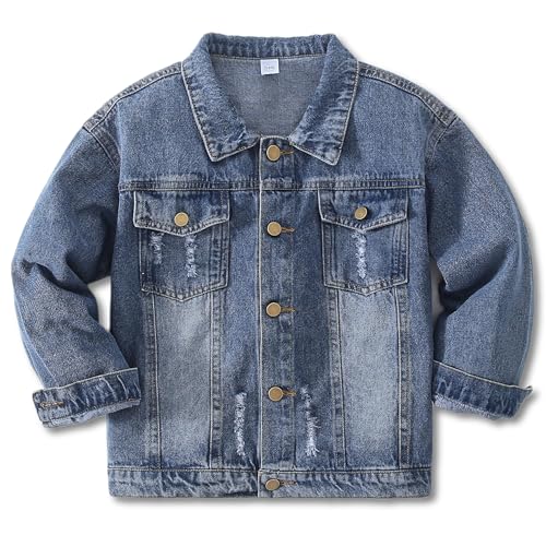 Mädchen Denim Jacken Casual Outfit Button Down Jean Mäntel Tops Teen Girls' Fashion Ripped Oberbekleidung 5-14 Jahre (5-6 Years, regular, Blau) von YJBQ