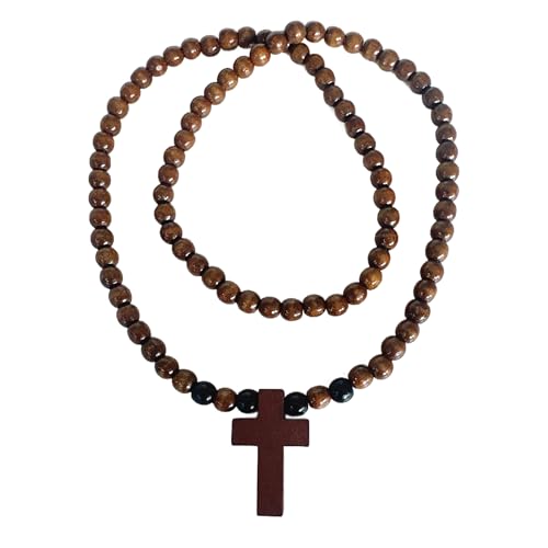 YJFY Kreuzkette Holz Kreuz Kette Herren Holz KreuzKette Damen Kreuz Anhänger Halskette Länge 25 inch Kann zum Tragen und Dekorieren des Autos verwendet werden (Braun 1) von YJFY