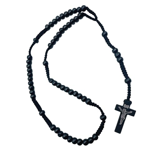 YJFY Kreuzkette Holz Kreuz Kette Herren Holz KreuzKette Damen Kreuz Anhänger Halskette Länge 25 inch Kann zum Tragen und Dekorieren des Autos verwendet werden (Schwarz) von YJFY