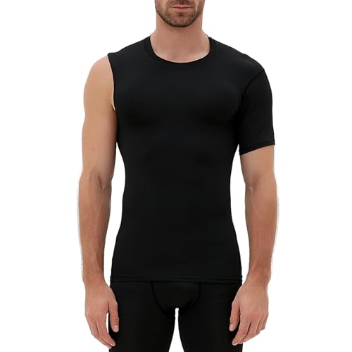Herren-Kompressions-Shirt, 1/2 einarmig, kurzärmelig, athletische Baselayer, Unterhemd, Ausrüstung, T-Shirt für Basketball, Schwarz-links, Klein Herren-Kompressions-Shirt, 1/2 einarmig, kurzärmelig, athletische Baselayer, Unterhemd, Ausrüstung, T-Shirt für Basketball, Schwarz-links, Klein von YJFZYYJJ
