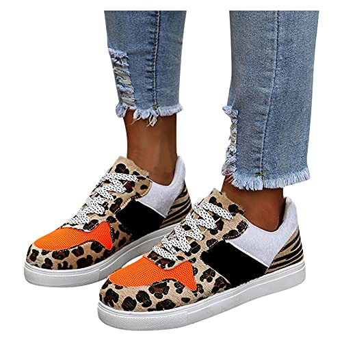 Damen Sneakers Leichte Turnschuhe Mesh Atmungsaktive Laufschuhe Schuhe Frauen Lace-up Outdoor Leopard Sports Women's Sportliche Freizeitschuhe Khaki 40 von YJING