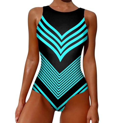 YJING Badeanzug Damen Bauchweg Große Größe Badeanzug Damen Mit Bein Badeanzug Bademode Damen Badeanzug Damen XXL High Waist Badeanzug Damen Z01 Blau M von YJING