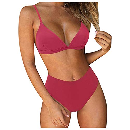 YJING Balconette Bikini Fransen Bikini Blau Weiß Gestreift Bikini Ohne Push Up Bikini Oberteil Damen Push Up Einlagen Bikini Kleid Bikini Grosse Cups Bikini Weiss 515 Rot L von YJING